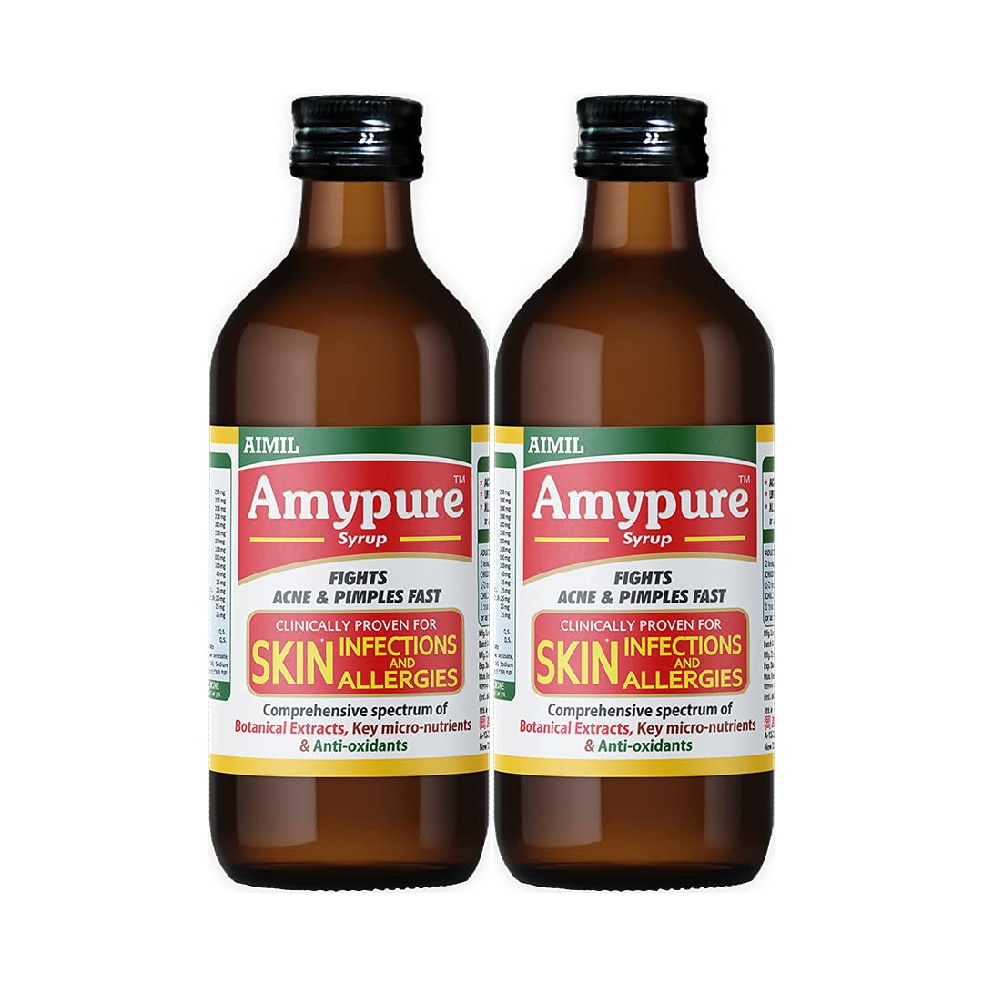 AIMIL Amypure Syrup - 200ml (Pack of 2) | Ayurvedic Blood Purifier | For Bacterial & Fungal Skin Infections and Allergies