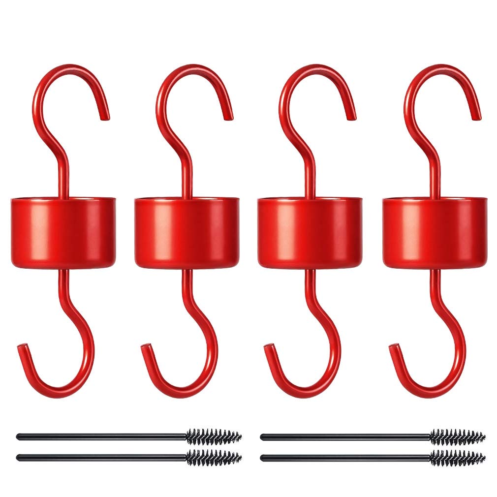 Ants Moat for Hummingbird Feeder and Oriole Feeder, 4 Pack Hummingbird Feeder Accessory Hooks with 4 Clean Brushes,Ant Guard in Nectar Feeder for Outdoors(Red)