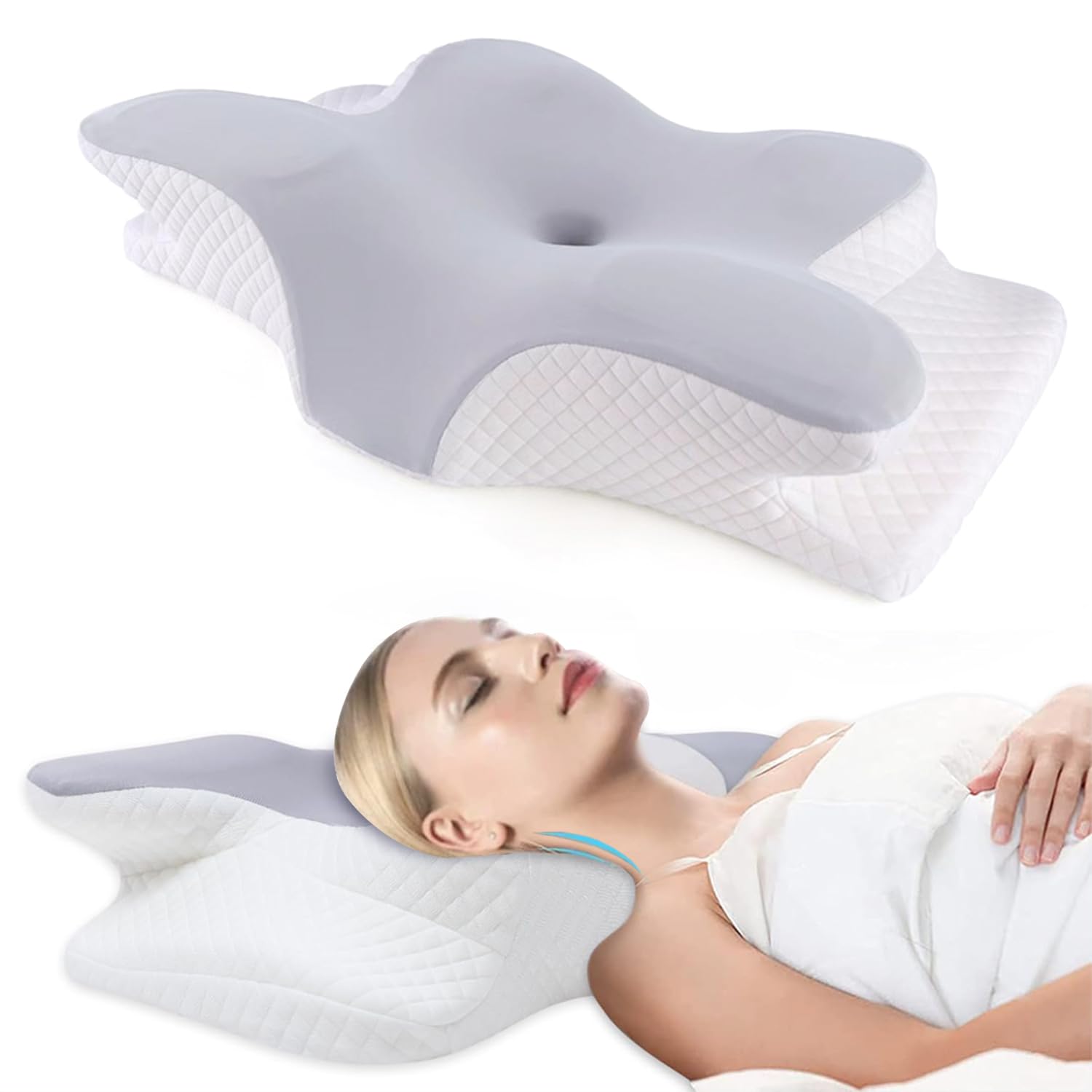 Cervical Pillow for Neck and Shoulder, Memory Foam Neck Pillow, Upgraded Ergonomic Orthopedic Neck Support Pillow for Back Side Stomach Sleeping, Premium Contour Bed Pillow with Washable Cover