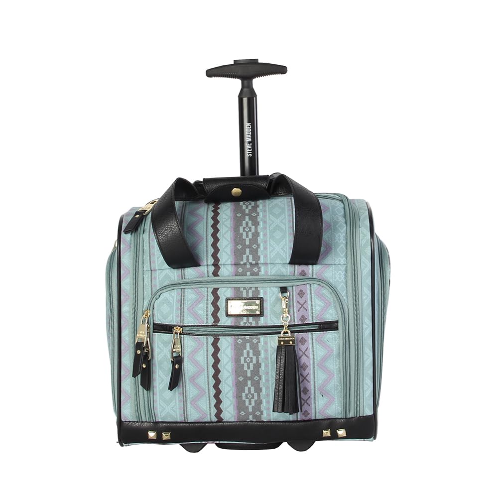 Steve MaddenDesigner 15 Inch Carry on Suitcase- Small Weekender Overnight Business Travel Luggage- Lightweight 2- Rolling Spinner Wheels Under Seat Bag for Women(Legends Teal)