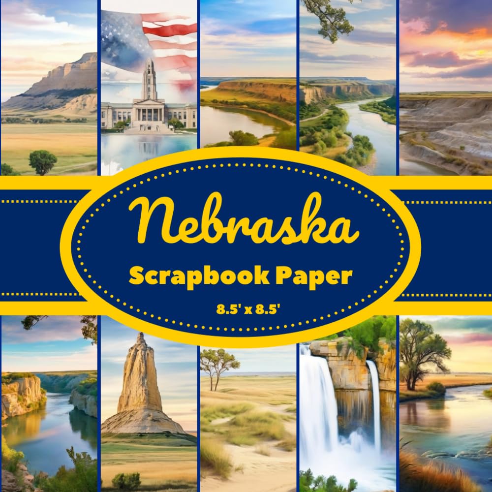 Nebraska Scrapbook Paper: Collage Paper For Craft and DIY Projects, 10 Watercolor Landscapes, 20 double-sided pages 8.5" x 8.5" inches