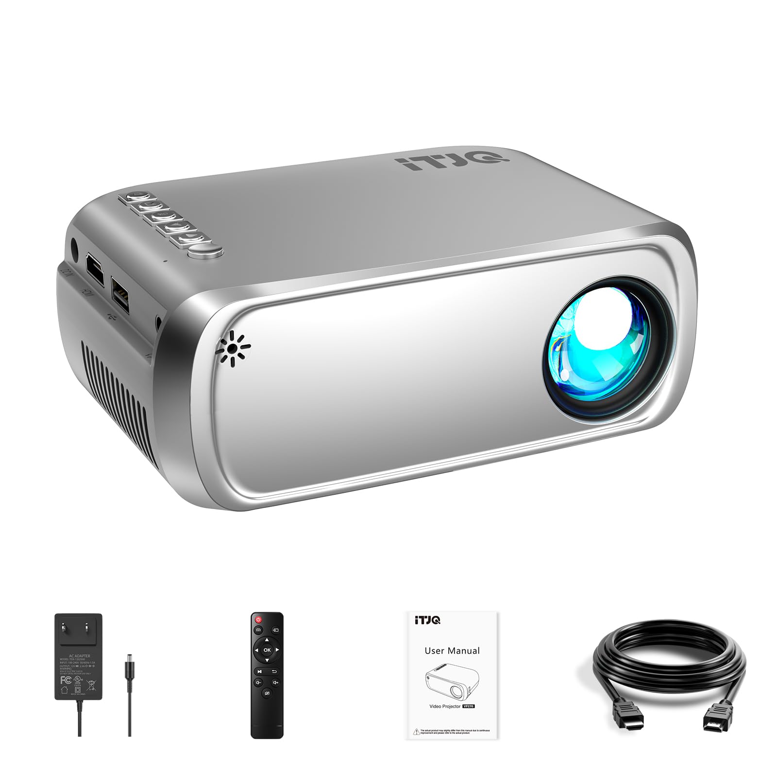 WiFi Projector, iTJQ Mini Projector 1080P Supported, Portable Projector for Outdoor Movies, Phone Projector Compatible with iOS/ Android, Laptop, TV Stick, PS4, HDMI/ USB