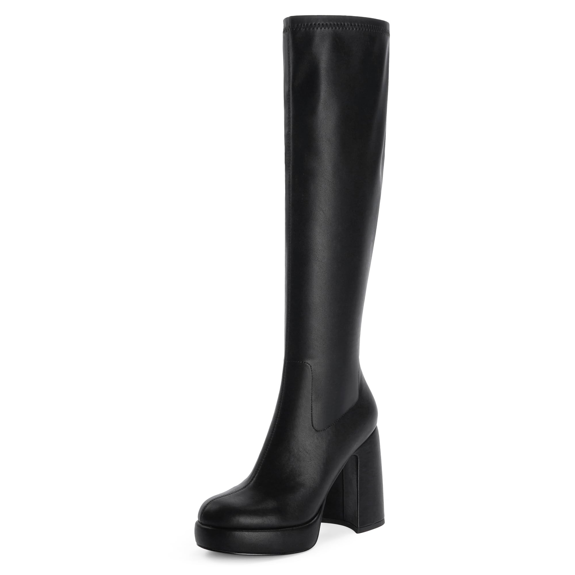 Modatope Platform Knee High Boots for Women Chunky Heel Rounded Toe Womens Knee High Boots Side Zipper Tall Boots