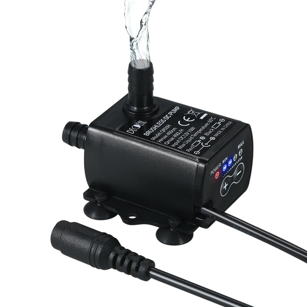 DecdealAquarium Pump, Mini DC12V 10W 400L/H Lift Brushless Submersible Fountain with Flow Adjustment Function, 5.5 * 2.1mm Female Barrel Connector, Not Included Plug