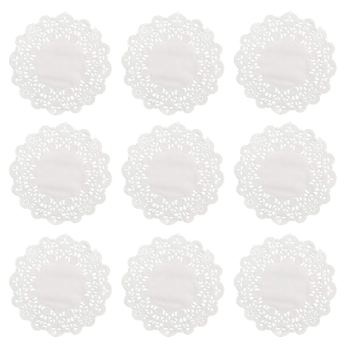 Hemoton 100 Pcs Paper Doilies Disposable White Lace Packaging Pads Cake Liners for Wedding Birthday Banquet ( 5. 5 Inch )