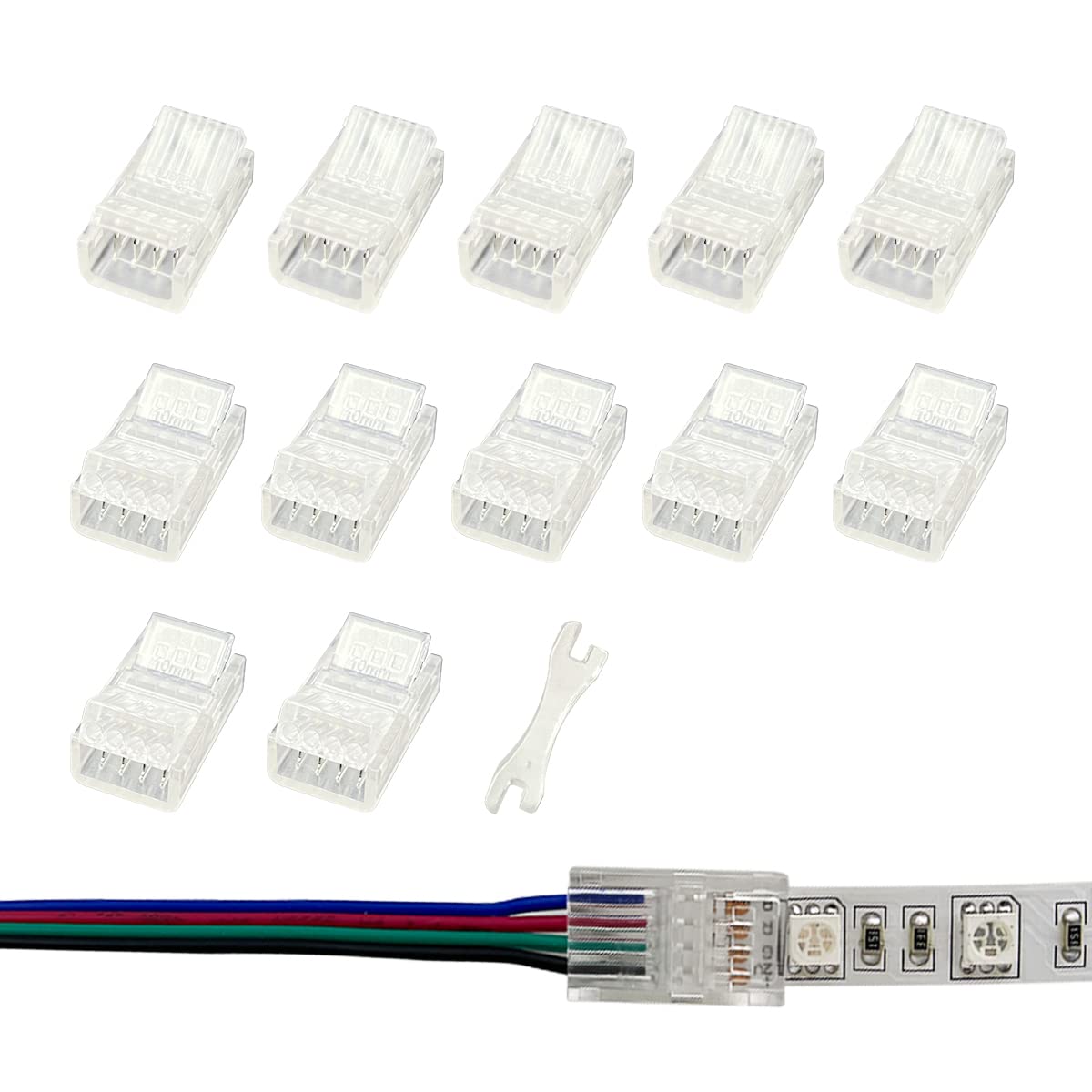 HAMRVL 4 Pin RGB Cob Led Strip Light Connectors Kits for 10mm/0.39inch Wide Flexible Strip, Solderless Terminal Extension Connector for 5050 RGB LED Strips to Wire(12pcs)