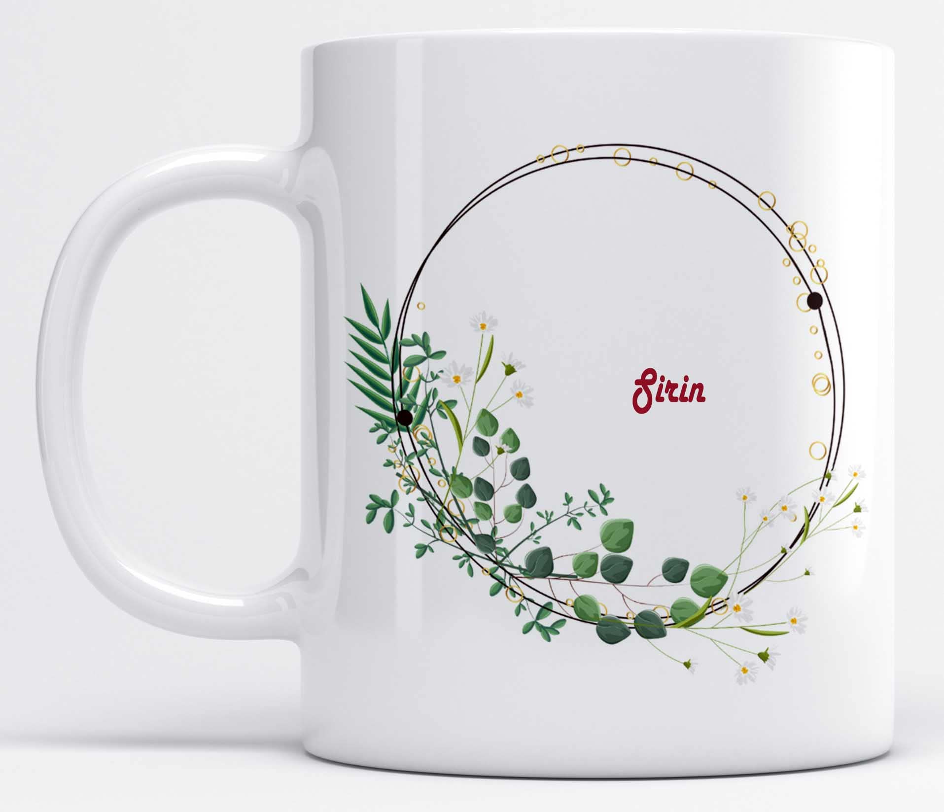 LOROFY Name Sirin Printed Beautiful Leaves Design Floral Ceramic Coffee Mug (325ML)