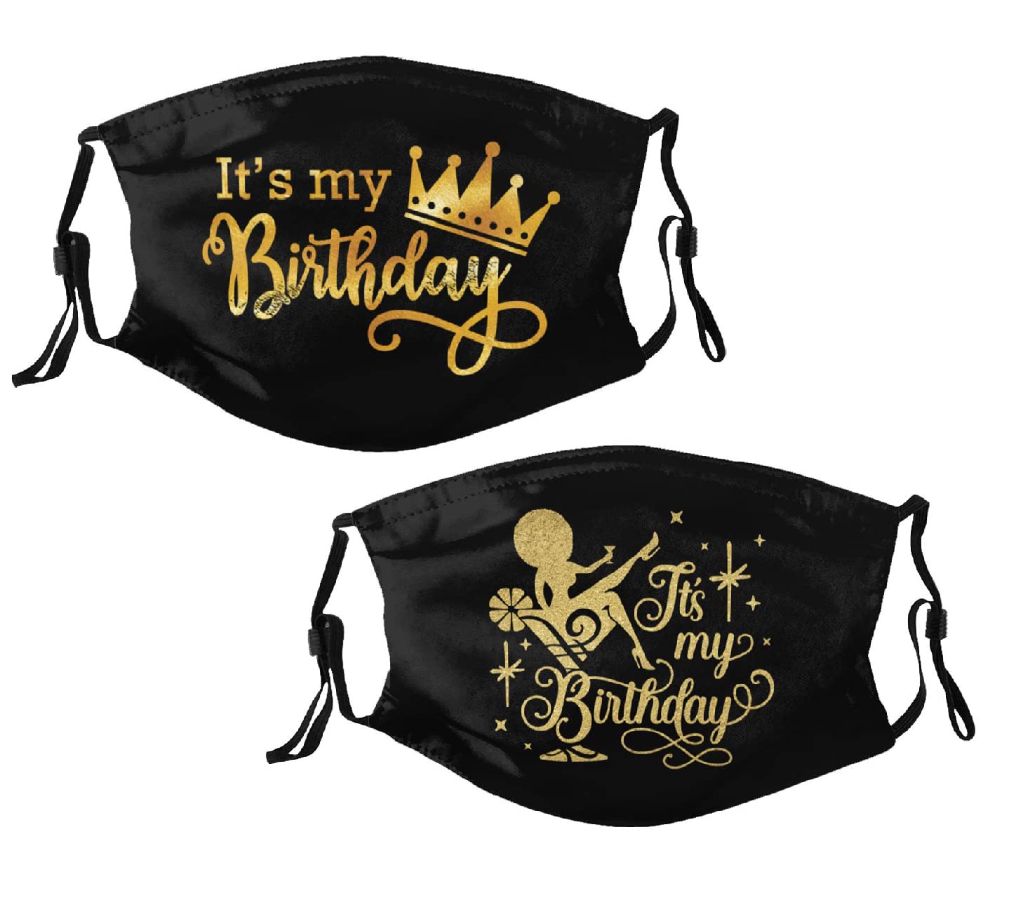 2 Pcs It's My Birthday Face Mask, Adjustable Washable Comfortable Breathable Reusable Birthday Mask for Women Men Gold Crown