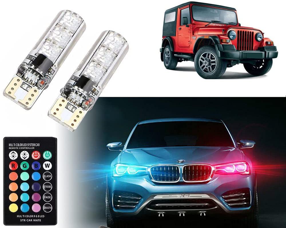 Autoformonix Multicolor T10 LED Light | Car Interior Fancy Light | 2Pcs Car LED Parking Bulb with IR Remote Controler For Thar