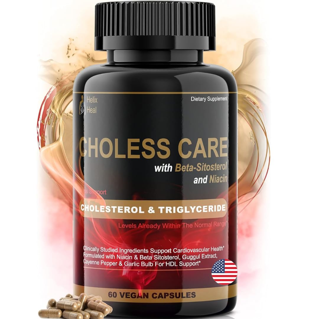 Cholesterol Supplement - Triglycerides Support Capsules w. Organic, Odorless Garlic, Cayenne Pepper, Plant Sterols to Support Normal HDL and LDL Cholesterol Levels w. Antioxidant Niacin (Vitamin B3)