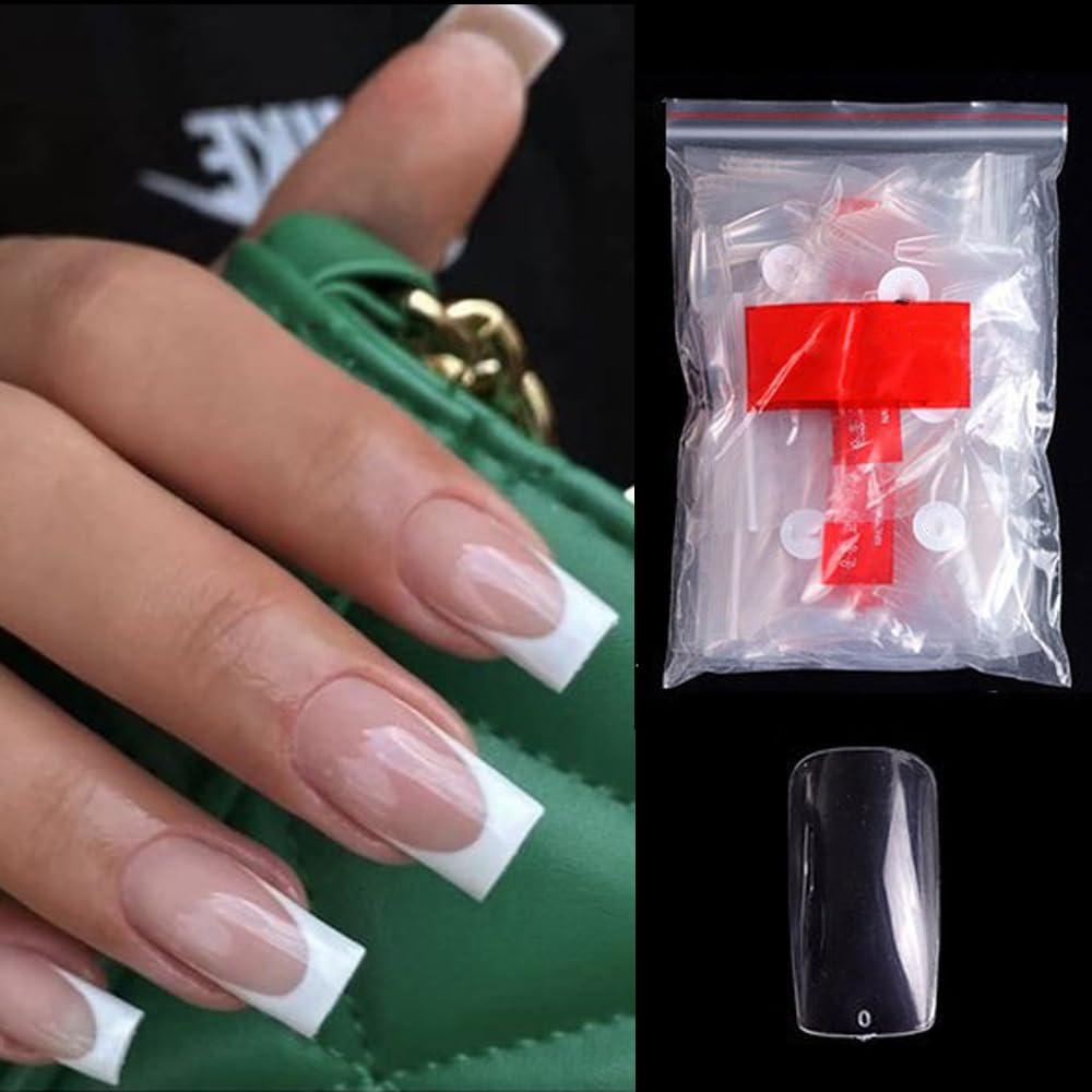 S.A.V.I 500 PCs Medium Length Square Shape False Nails - Transparent Acrylic Nail Tips, 10 Sizes, Full Cover Durable Manicure Extensions for Salon & Home DIY Nail Art