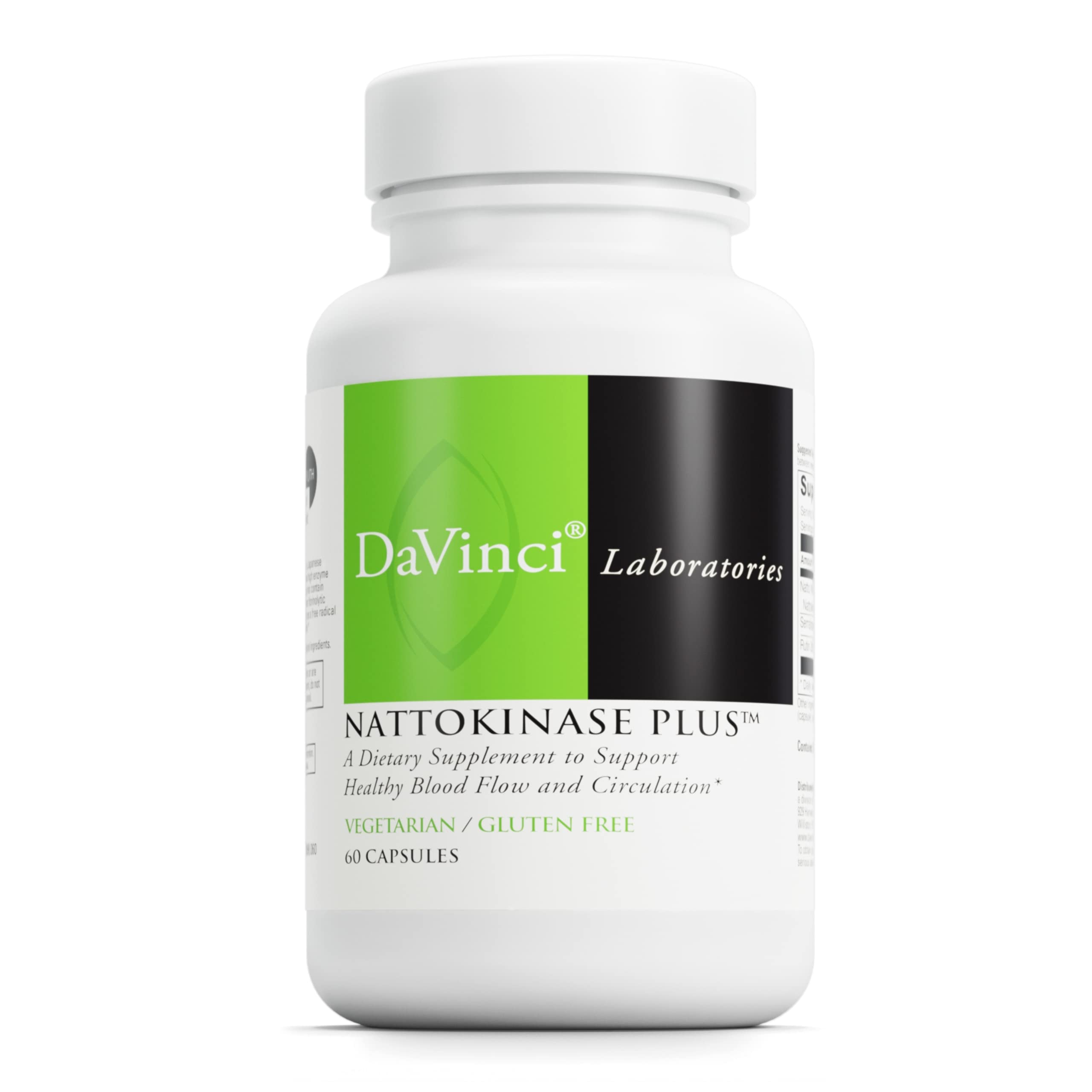 DAVINCILabs Nattokinase Plus - High-Potency Nattokinase Supplement for Comprehensive Blood Flow Support for Men & Women - Formulated with Antioxidant Support* - 60 Vegetarian Capsules