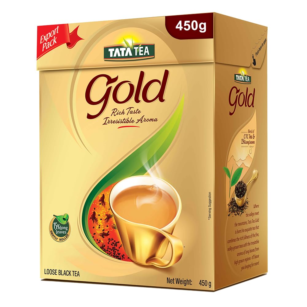 TATATea Gold Gently Rolled Aromatic 15% Long Leaves Premium Loose Black Tea Rich & Aromatic Tea 450g Packet