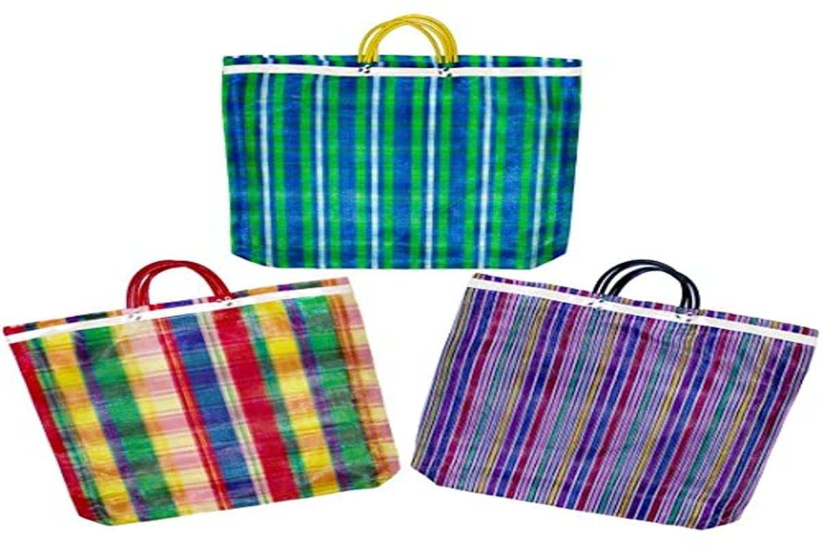 Pack of 3 Large Mercado Bags - 17 x 20 inches Reusable Grocery Bag (High Thread mesh)