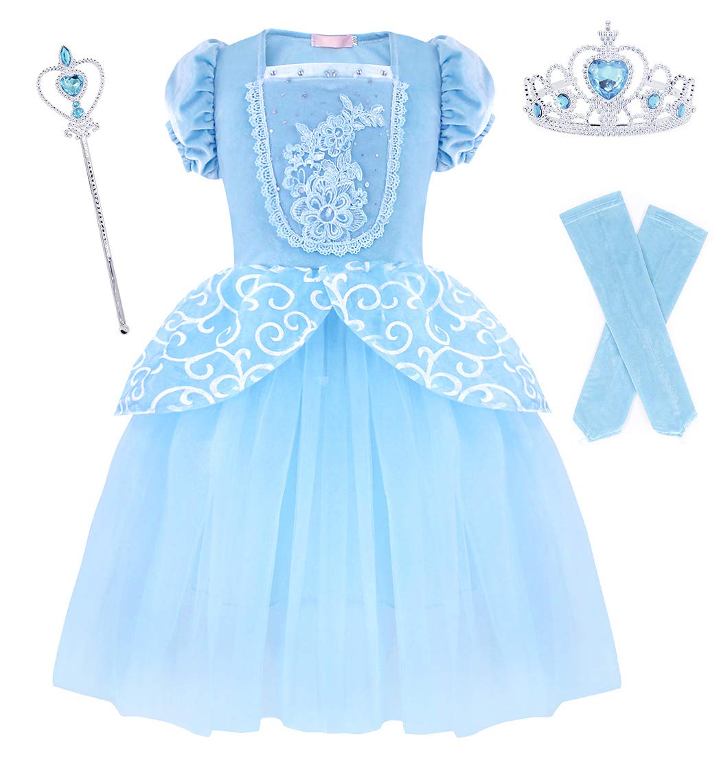 AmzBarley Princess Cinderella Costume for Toddler Girls Dress up Birthday Party Cosplay Outfits Halloween Christmas Clothes with Accessories