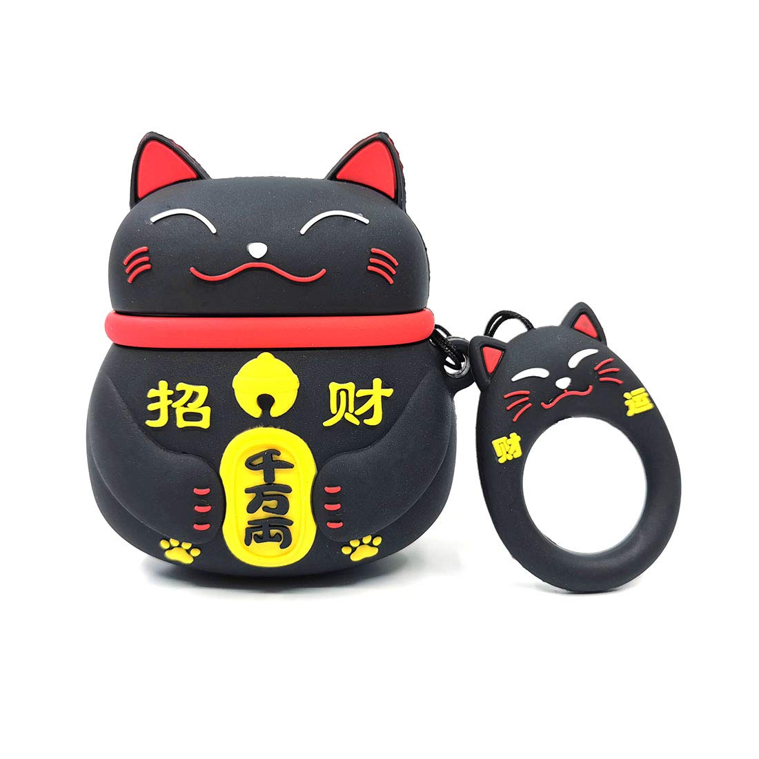 Airpods Case, Gtinna 3D Cute Cartoon Lucky Cat Airpods Cover Soft Silicone Rechargeable Headphone Cases,AirPods Case Protective Silicone Cover and Skin for Apple Airpods 1st/2nd Charging Case (Black)