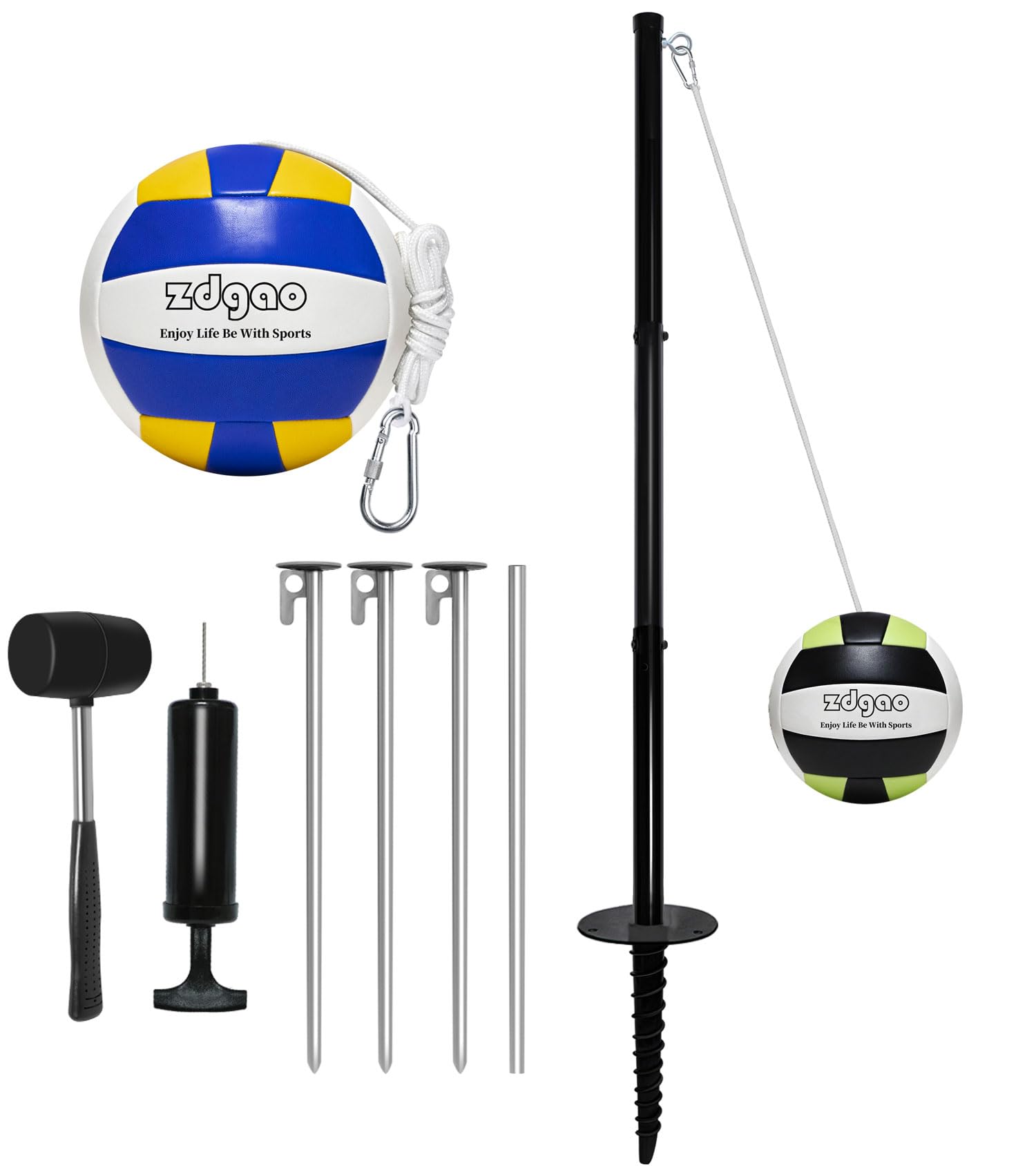 Portable Tetherball Set with Tetherball Ball, Rope and Pole, Heavy Duty Tetherball Pole Set for Family Fun, Outdoor Game Fun for Backyard, Lawn, Sand and Beach