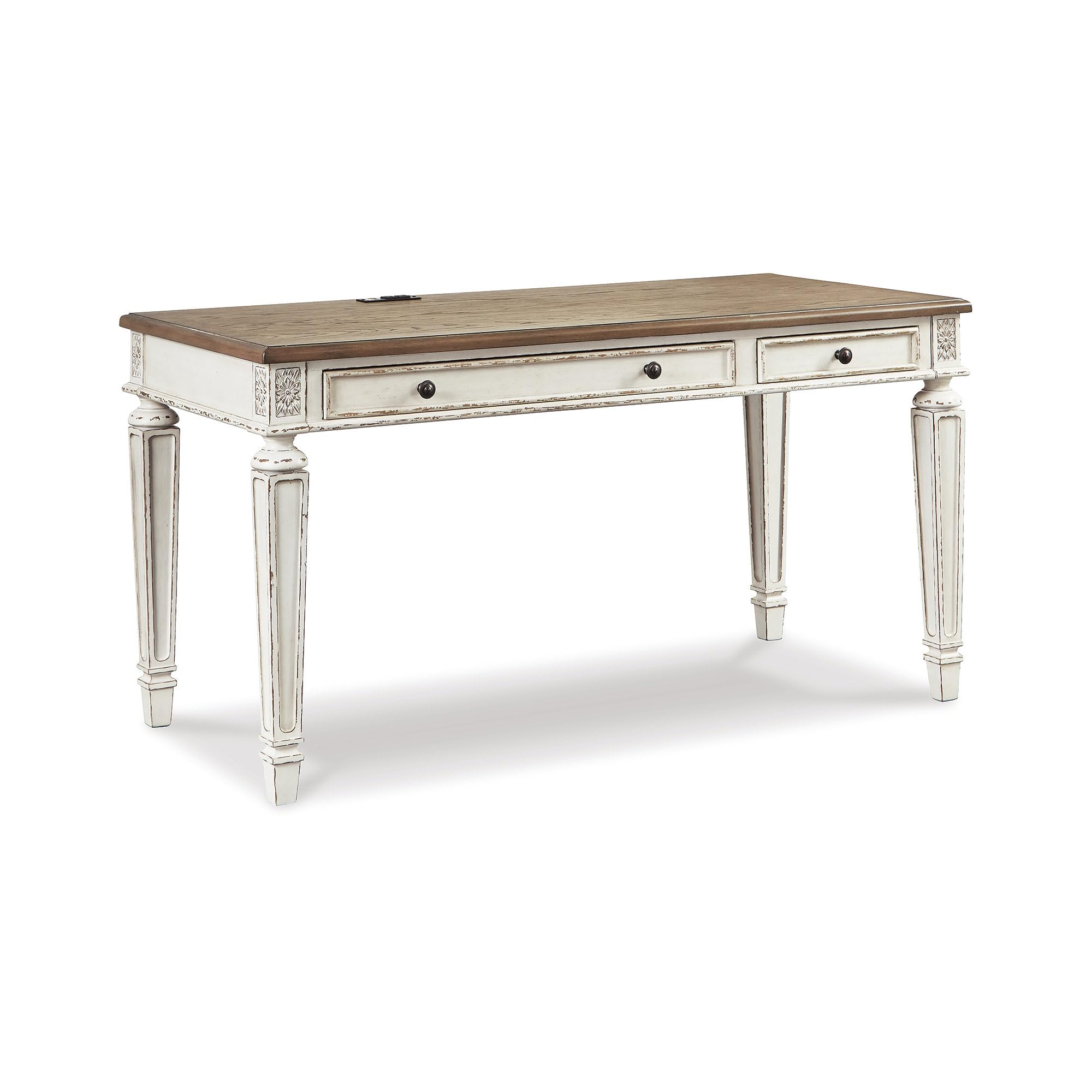 Signature Design by Ashley Realyn Farmhouse 60" Home Office Desk with USB Charging, Chipped White