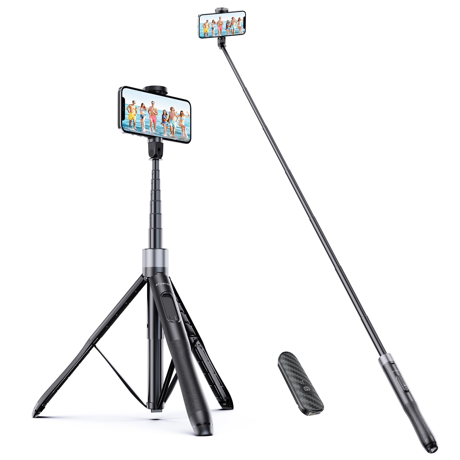 ATUMTEK1.5m Selfie Stick Tripod, All in One Extendable Phone Tripod Stand with Bluetooth Remote 360° Rotation for iPhone and Android Phone Selfies, Video Recording, Vlogging, Live Streaming, Black