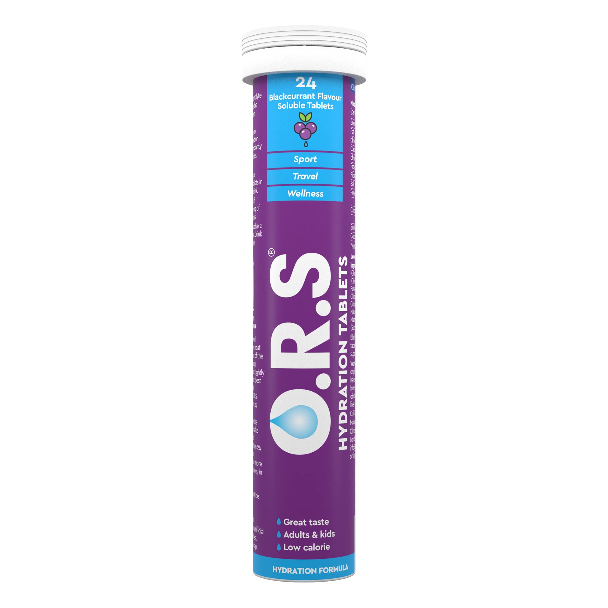 O.R.S Hydration Tablets with Electrolytes, Vegan, Gluten and Lactose Free Formula – Soluble Sports Hydration Tablets with Natural Blackcurrant Flavour, 24 Tablets