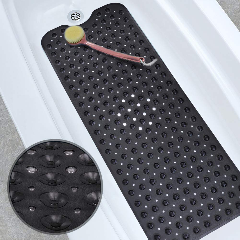 XIYUNTEBathtub Mat Non Slip, 40x16 Inches Extra Long Bath Mats for Tub, Anti Slip Shower Mat with Drain Holes and Suction Cups, Safety Bath Tub Mat for Elderly & Kids, Machine Washable, Black