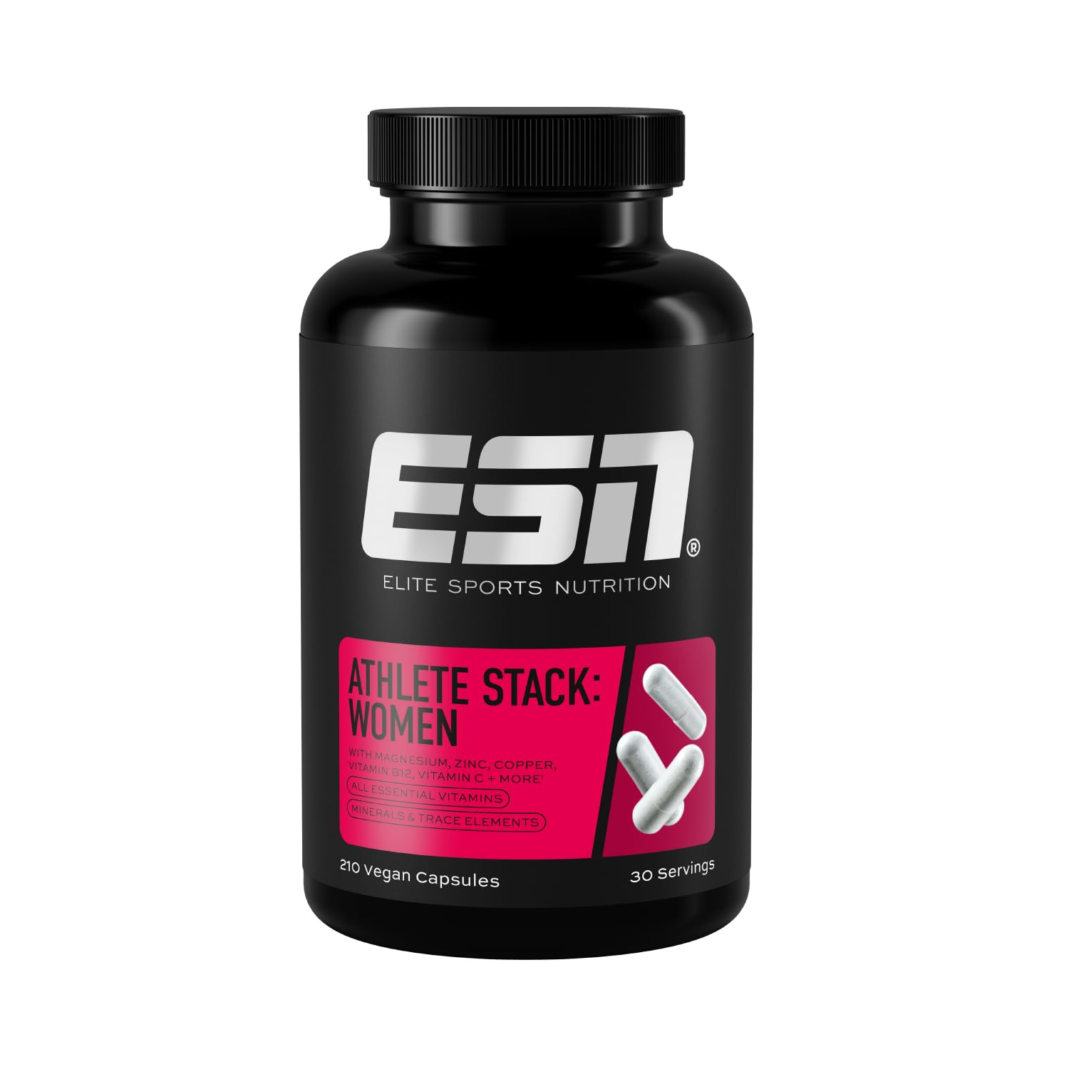 ESN Athlete Stack Women, 210 Capsules, Trace Elements and Minerals Capsules with Zinc, Magnesium and More