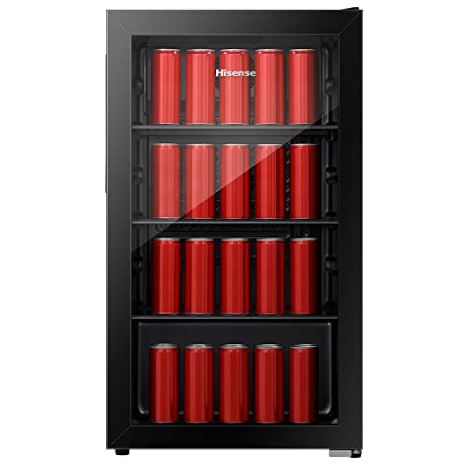 HisenseRBC122N4ASU Beverage Cooler with 69 Cans/113 Bottles, Digital Touch Control, Recessed Handle, Adjustable Glass Shelves, Glass Door, Interior Light - 1 Years Full & 5 Years Compressor Warranty.