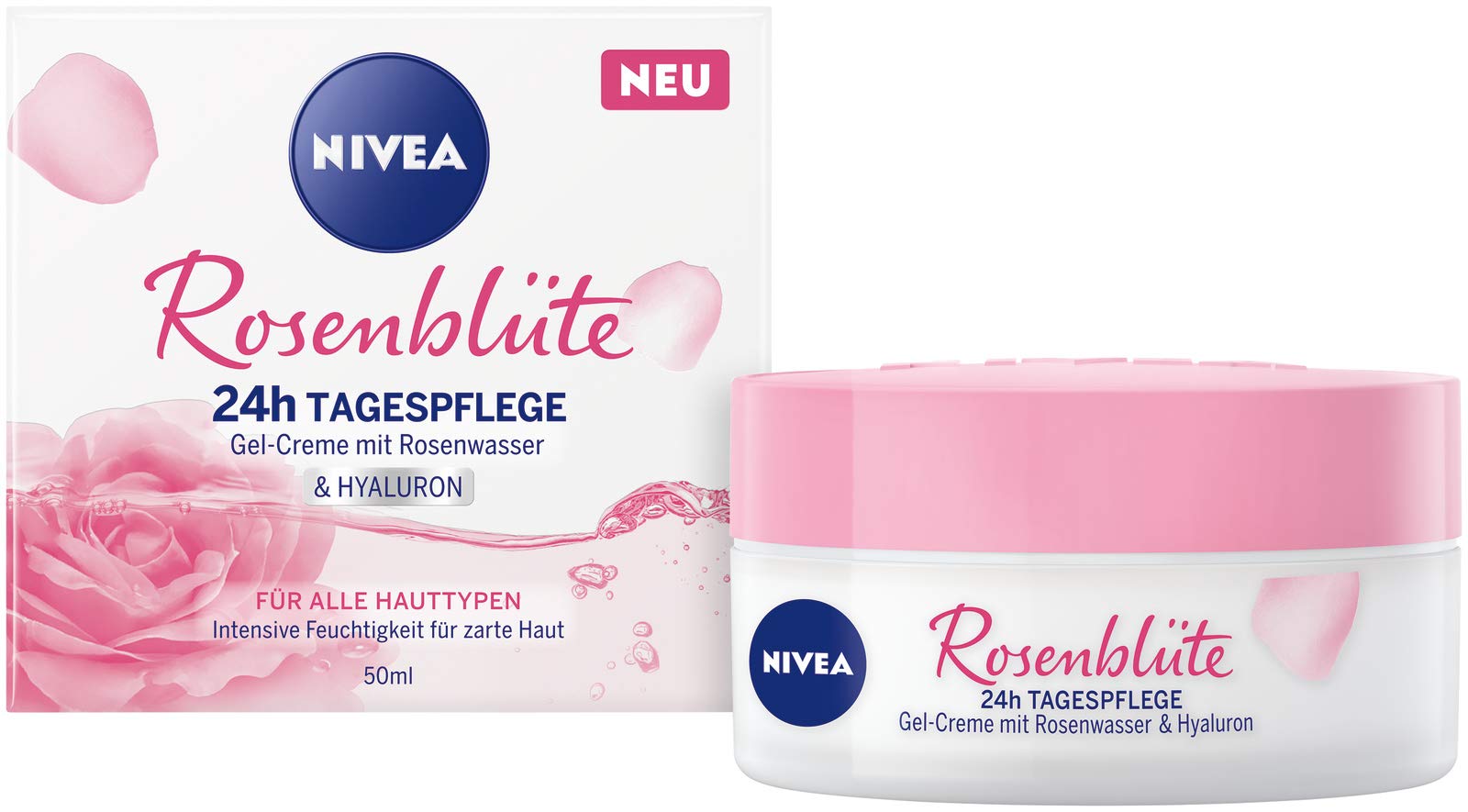 Nivea Rose Petal 24h Day Cream (50 ml), Face Care with Rose Water and Hyaluron, Light Gel Cream for Smooth Delicate Skin