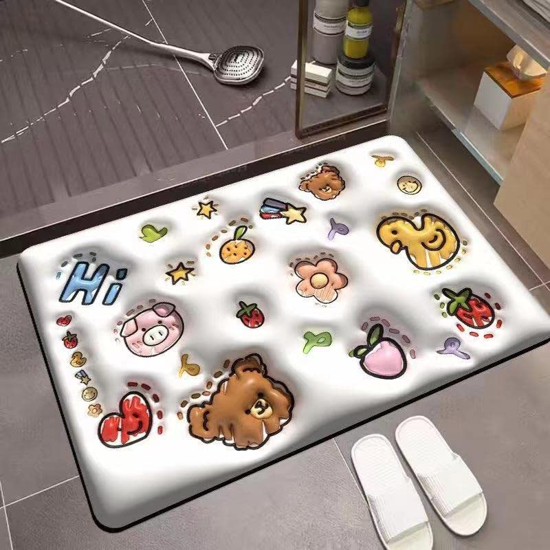 KEYOZA 3D Visual Anti-Slip Absorbent Mat,3D Visual Absorbent Bath Mat,Cute Flower Soft Diatom Mud Absorbent Floor Mat || 60 x 40 CM (Cartoon)