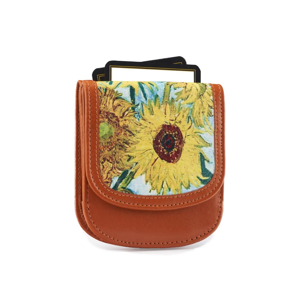 Leather, Van Gogh Sunflowers – A Simple, Compact, Front Pocket, Folding Wallet, that holds Cards, Coins, Bills, ID – for Men & Women, Orange, Travel Wallet