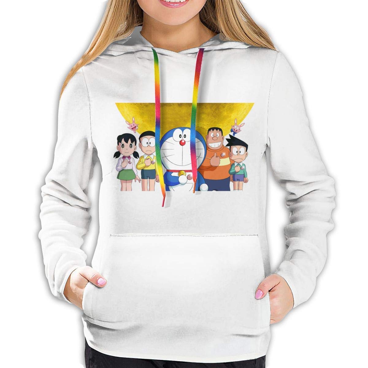 Women's Stylish Doraemon Guard Hoodie with Pocket Black