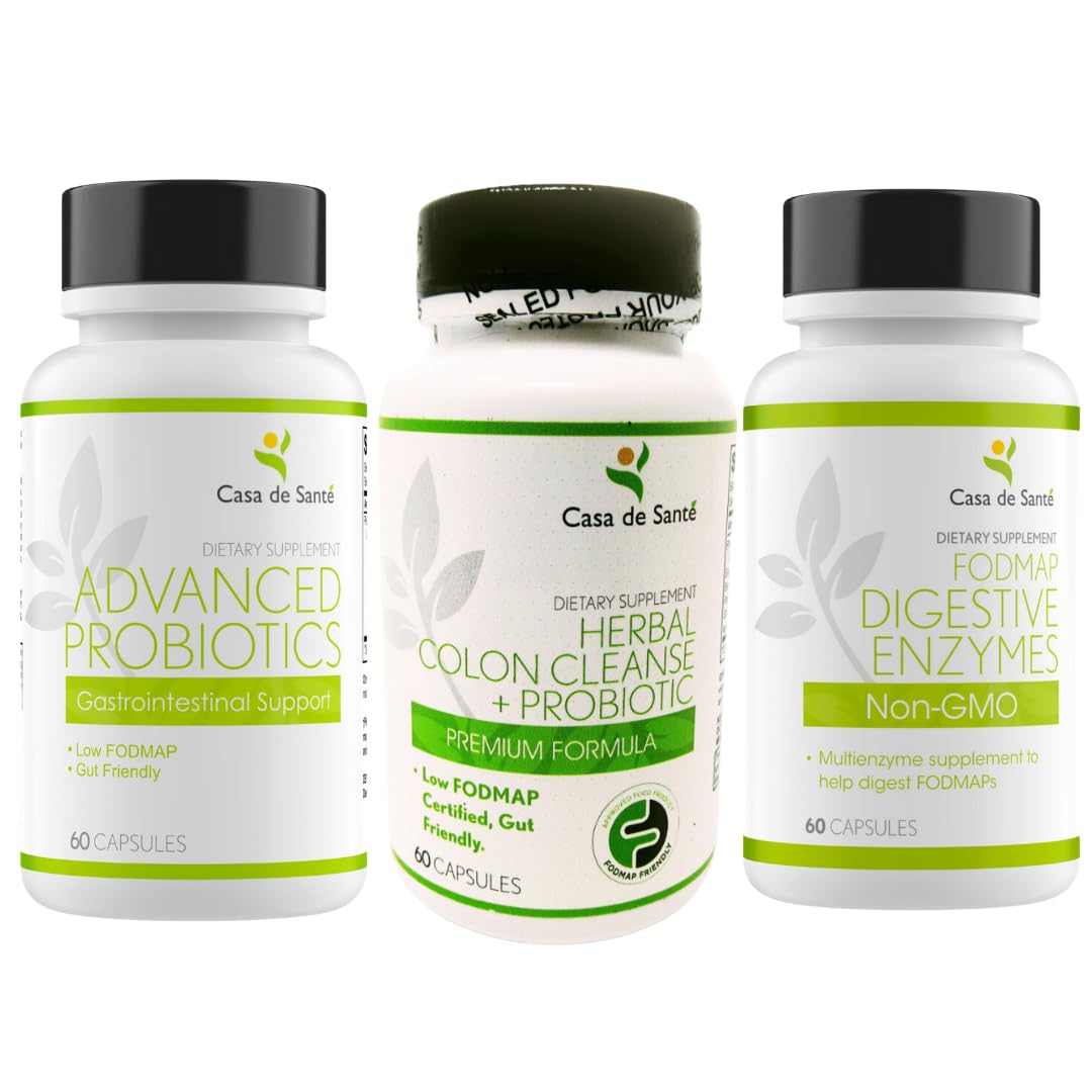 Advanced Probiotics, FODMAP Digestive Enzymes, Non GMO and Herbal Laxative Capsules Low FODMAP Certified Bundle