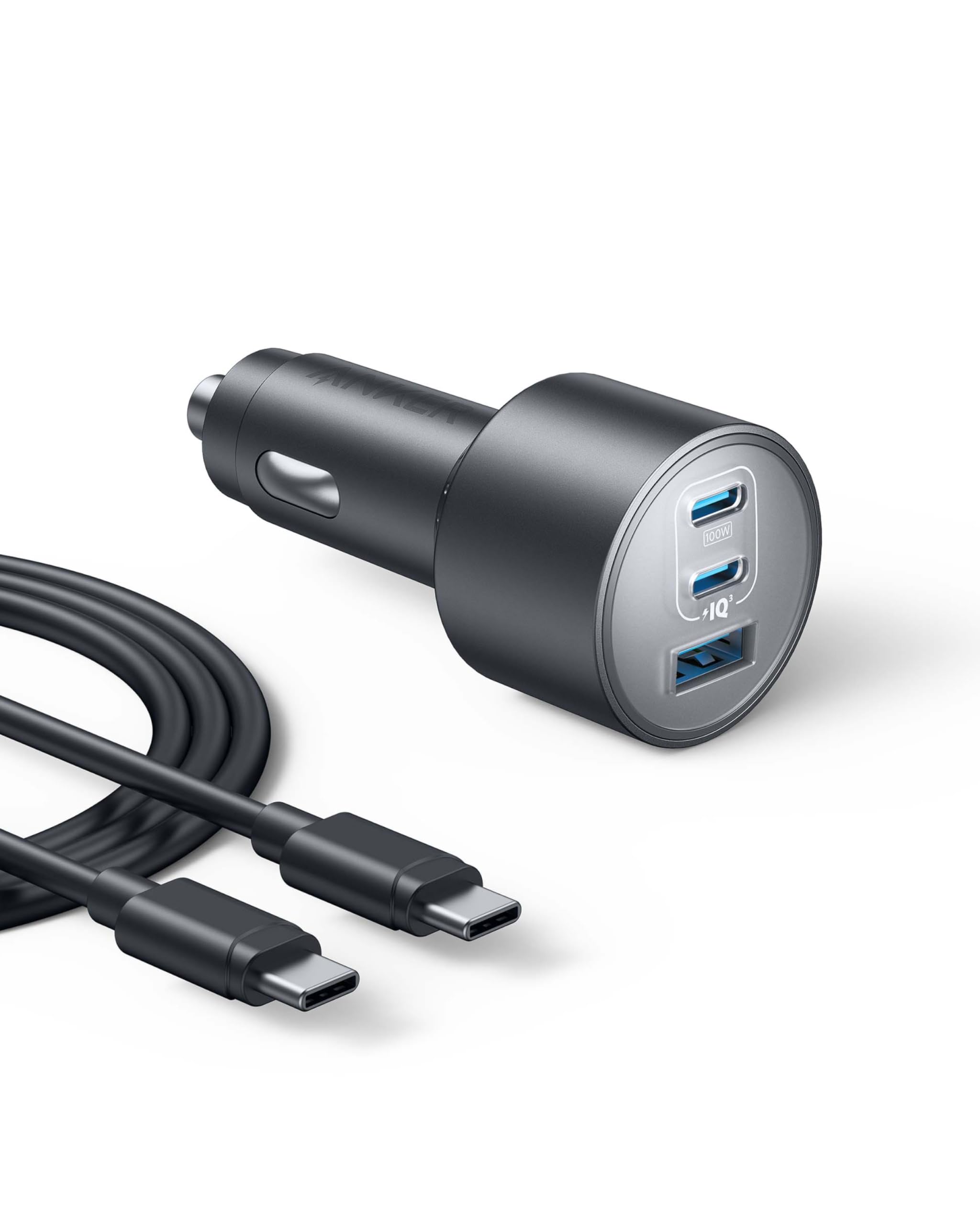 Anker Car Charger, 167.5W Max 3-Port Car Charger Adapter, USB-C Car Adapter for MacBook Pro/Air, iPhone 16/15/14 Series, Samsung S24/S23, iPad, Huawei, Xiaomi, Vivo, Oppo(USB-C to C Cable Included)