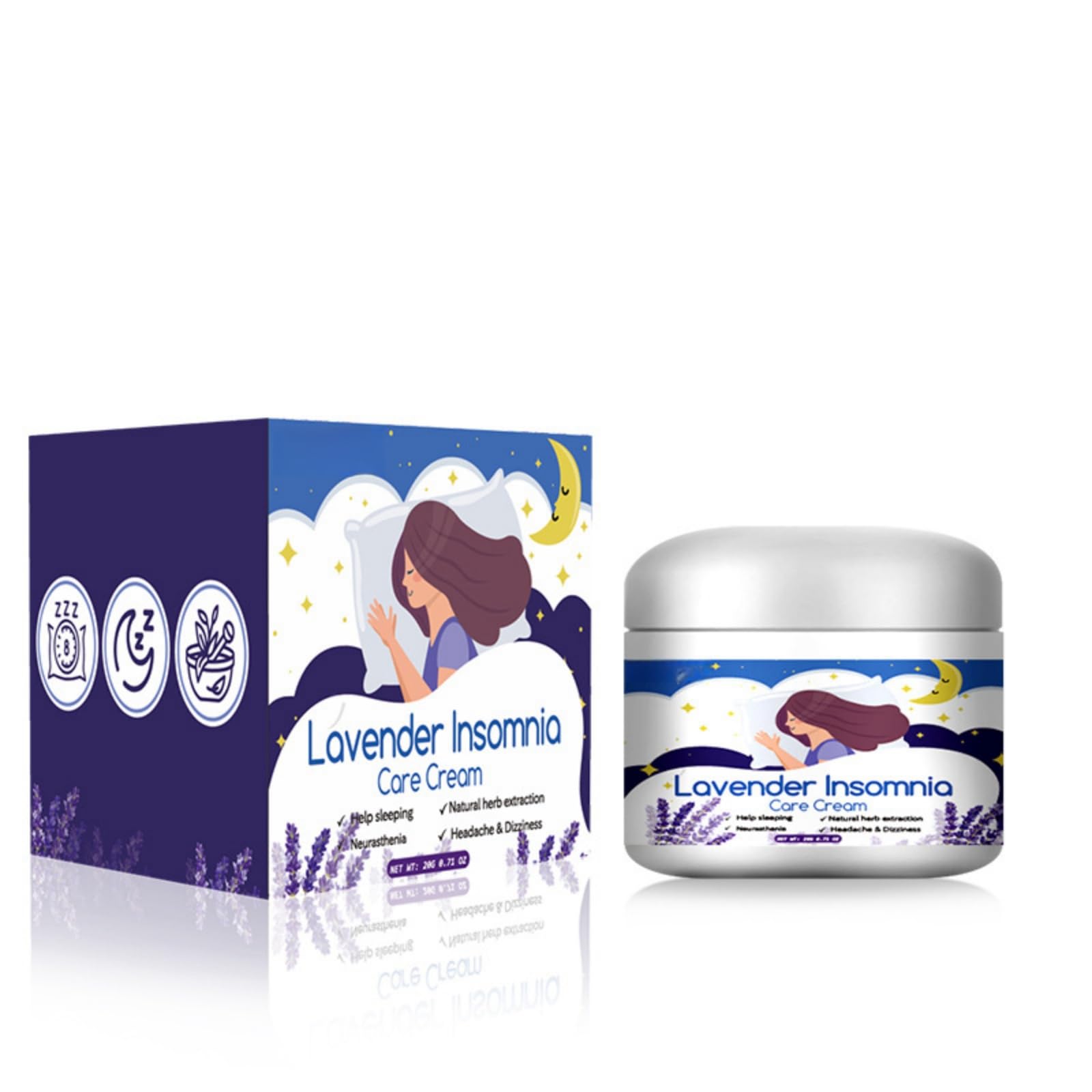 JDLYEVER Lavender Insomnia Care Cream 20g - Improves Sleep - Moisturizing Body Lotion - Aromatherapy Benefits - Lightweight and Non-Greasy - Suitable for Nighttime Use - Gentle and Nurturing