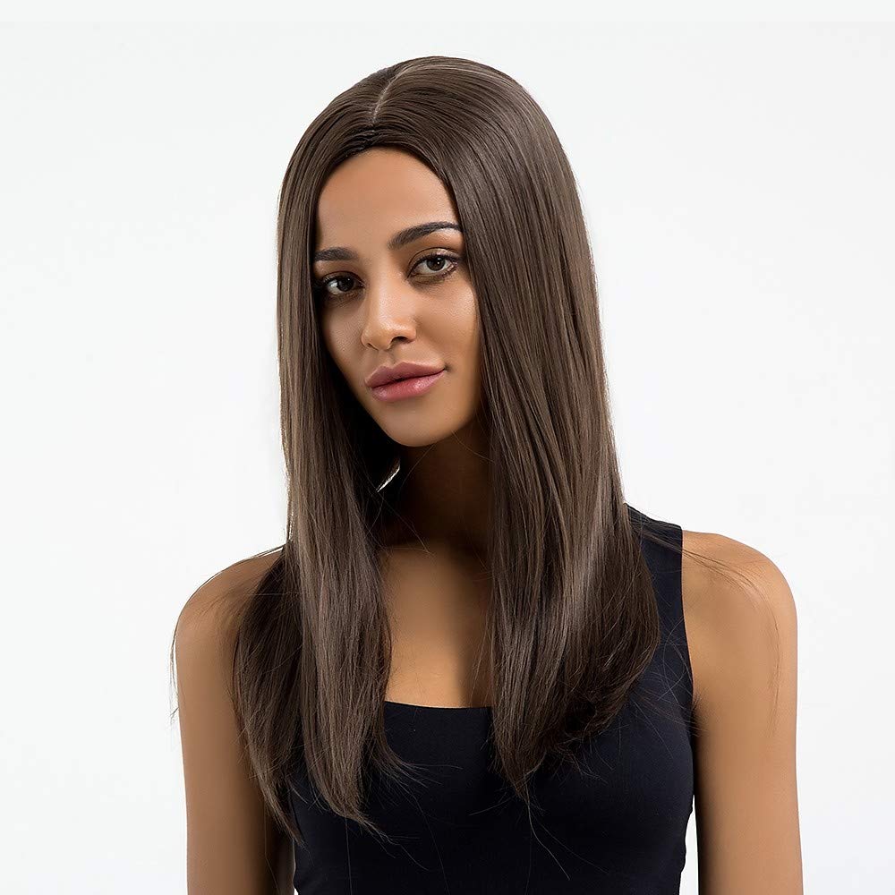 CPalsen Synthetic Wig Straight Style Middle Part Capless Wig Brown Brown Synthetic Hair Women Natural Hairline Brown Wig Long MAYSU/Yes