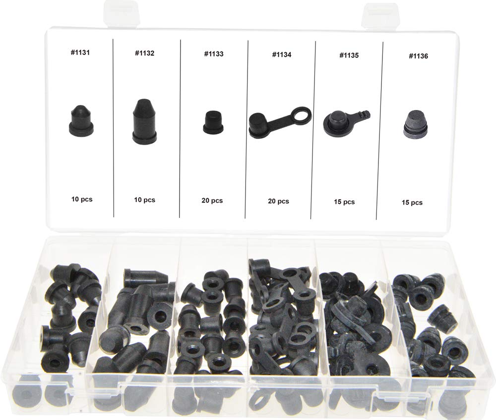 Swordfish 21130 - Black Rubber Brake Bleeder Screw Cap Grease Zerk Fitting Cap Assortment, [6 Sizes], Total 90 Pieces