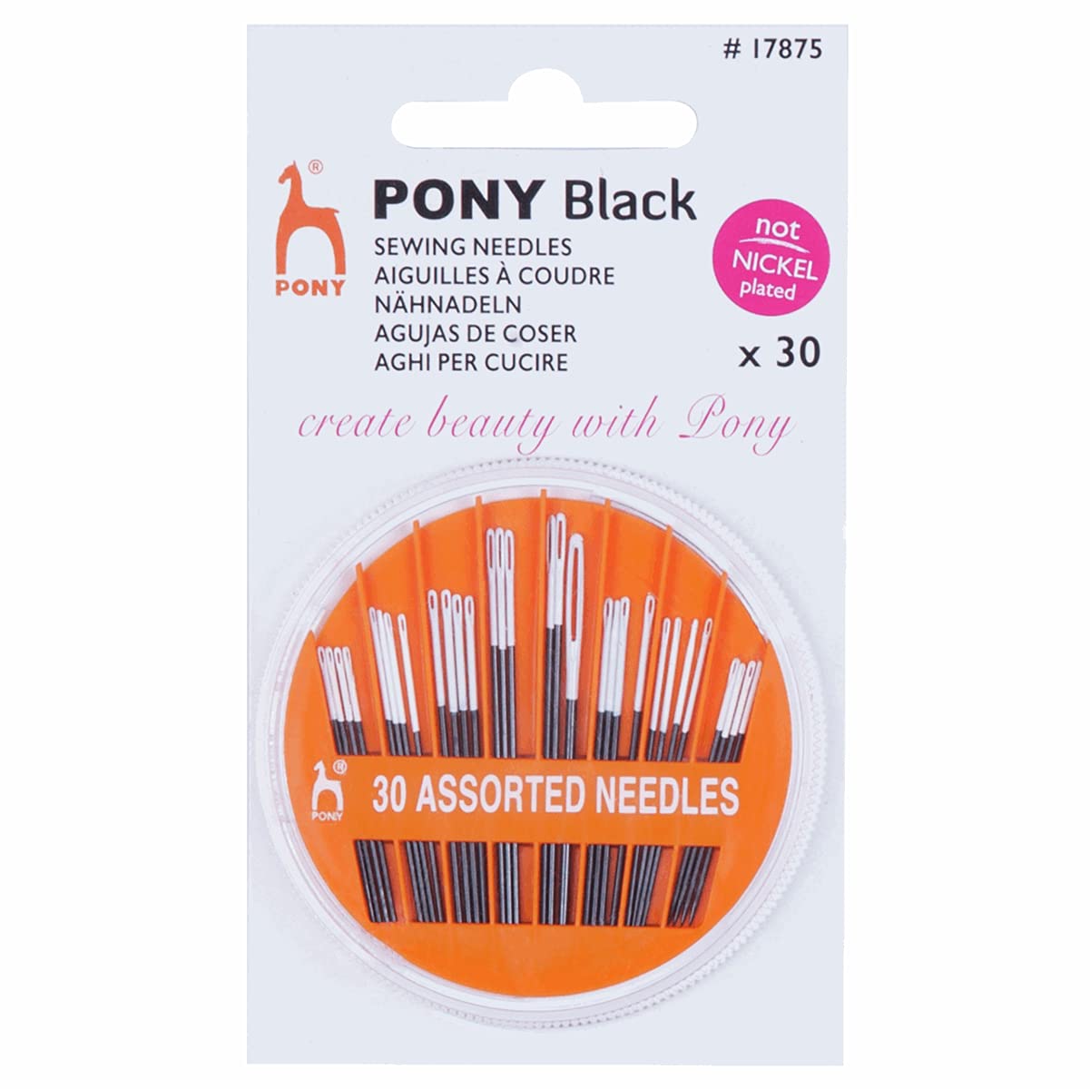 Pony Hand Sewing Needles: Assorted: Black with White Eye: Assorted Types and Sizes