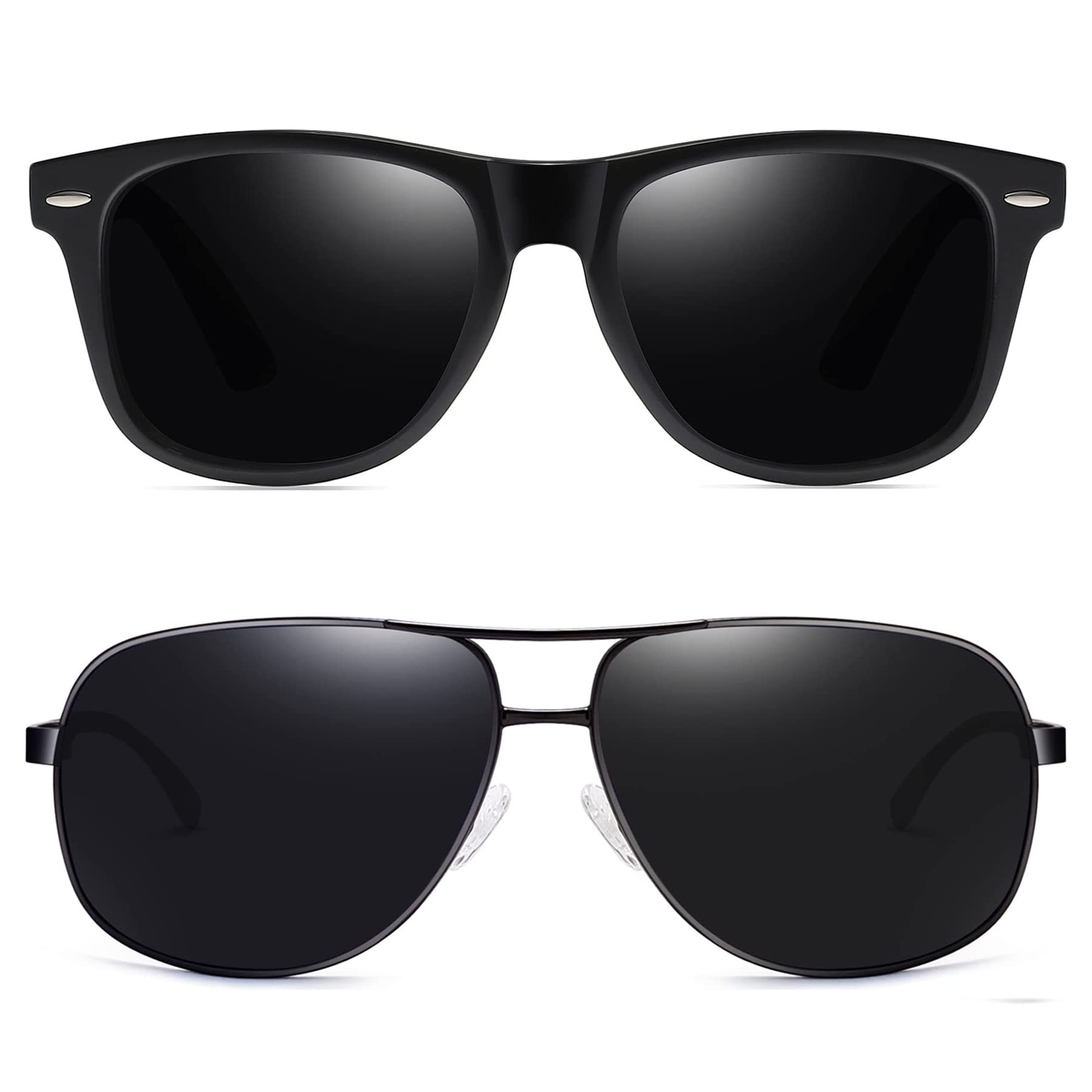 Joopin Glasses, Polarized Sunglasses, Unisex Black Square Sunglasses & Mens Spring Hinges Double Bridge Sunglasses