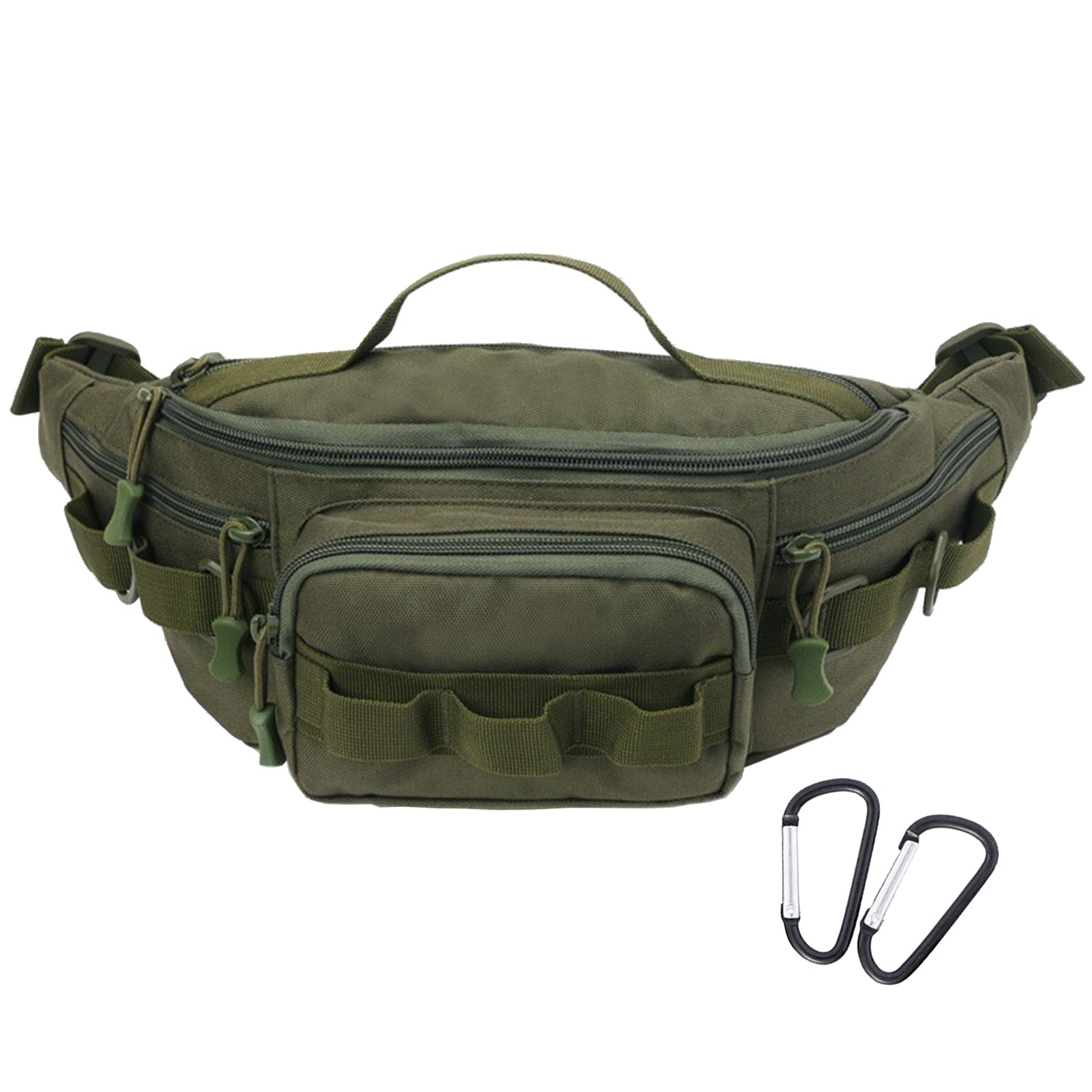 Tactical Fanny Pack,Small Fishing Tackle Bag Water-Resistant Military Waist Bags Portable Fishing Storage Waist Packs for Outdoor Fly Fishing Hiking Climbing with 2 PCS Mini Carabiners (Green)