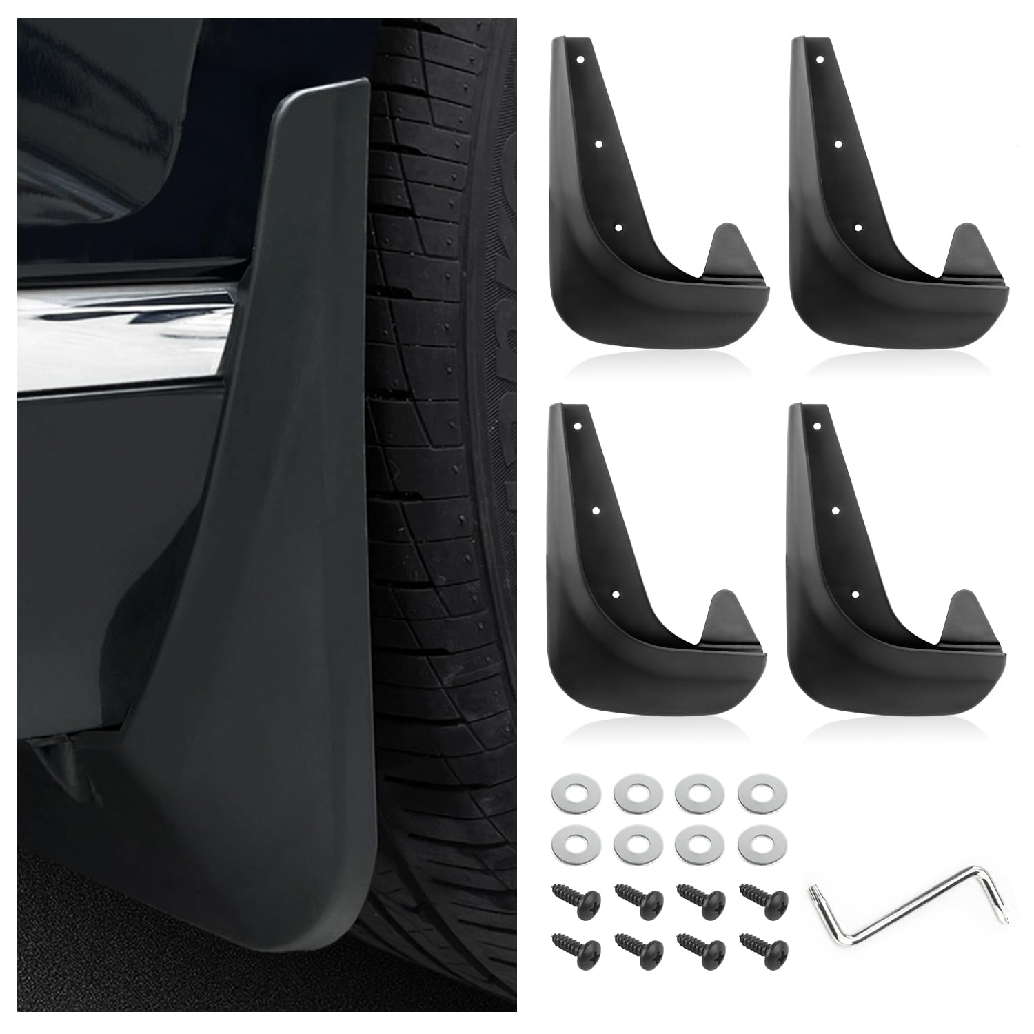 Stacool4PCS Mud Flaps for Car,Universal Flexible Front+Rear Wheel Flares Splash Guard for Protecting Body,Automotive Exterior Accessories Fender Flares for Car Truck SUV, Black