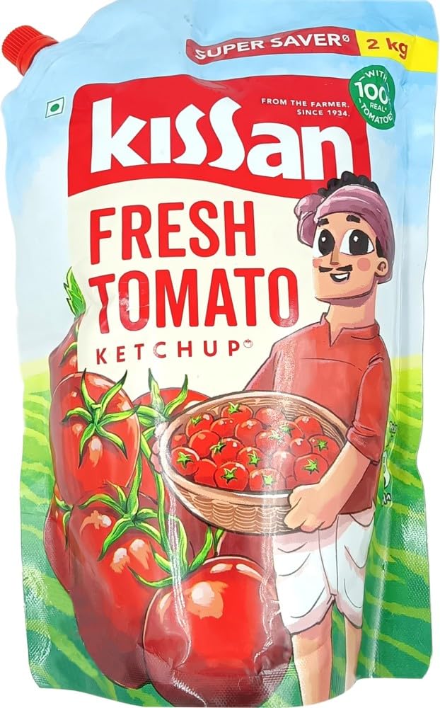 Kissan Fresh Tomato Ketchup 2 kg Pouch, Sweet & Tangy Sauce Real Tomatoes - Super Saver Offer Pack