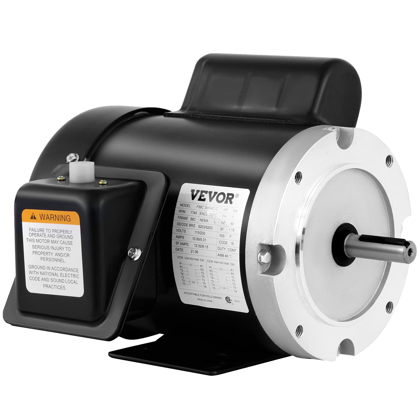 Vevor Electric AC Motor, 1725rpm 3/4HP Single Phase 56 Frame Air Compressor Motor Reversible 5/8" Shaft Diameter Electric Motor for Air Compressor General Equipment, 115/230VAC - Amazon.com