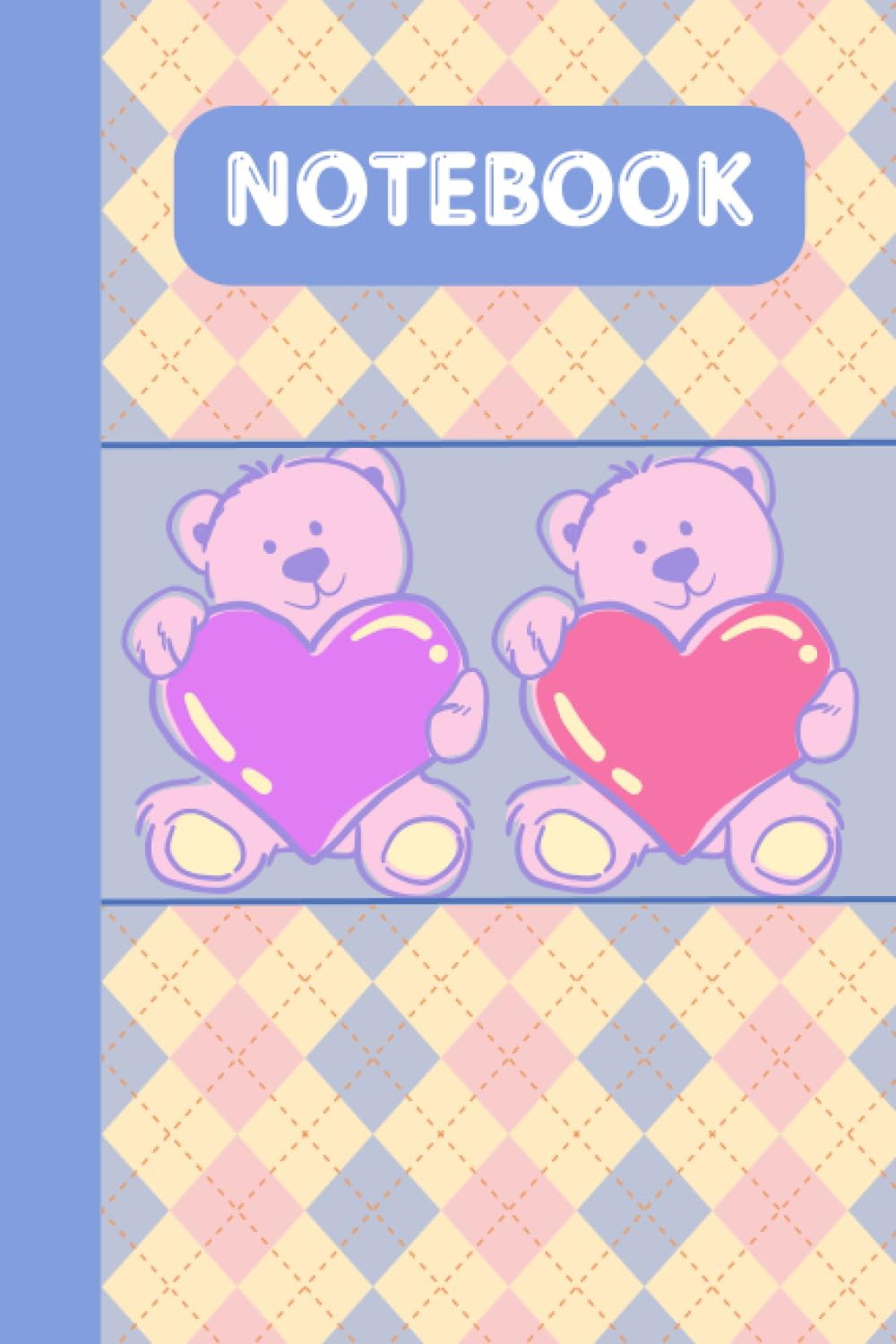 Composition Notebook: A cute bear on a checkered background that matches pink and purple: 6 x 9 in 120 pages cute notebook for kids and students