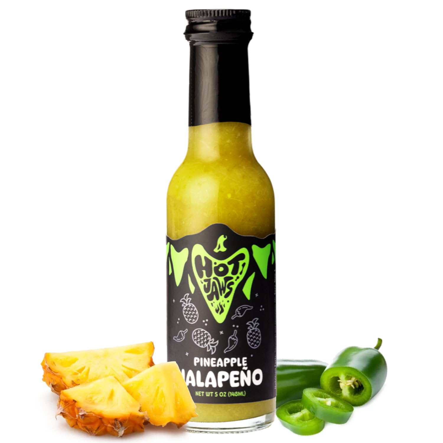 Hot Jaws - Organic Pineapple Jalapeno Hot Sauce - 5oz - Perfect Balance of Sweet & Heat - Locally Sourced, Non-artificial Ingredients, Vegan