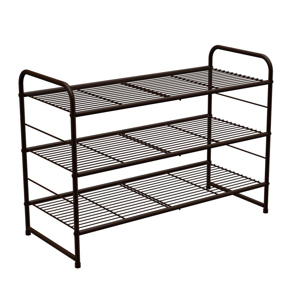 CAXXAStackable and Expandable Shoe Rack, 3 Shelves Metal Wire Utility Rack, Bronze