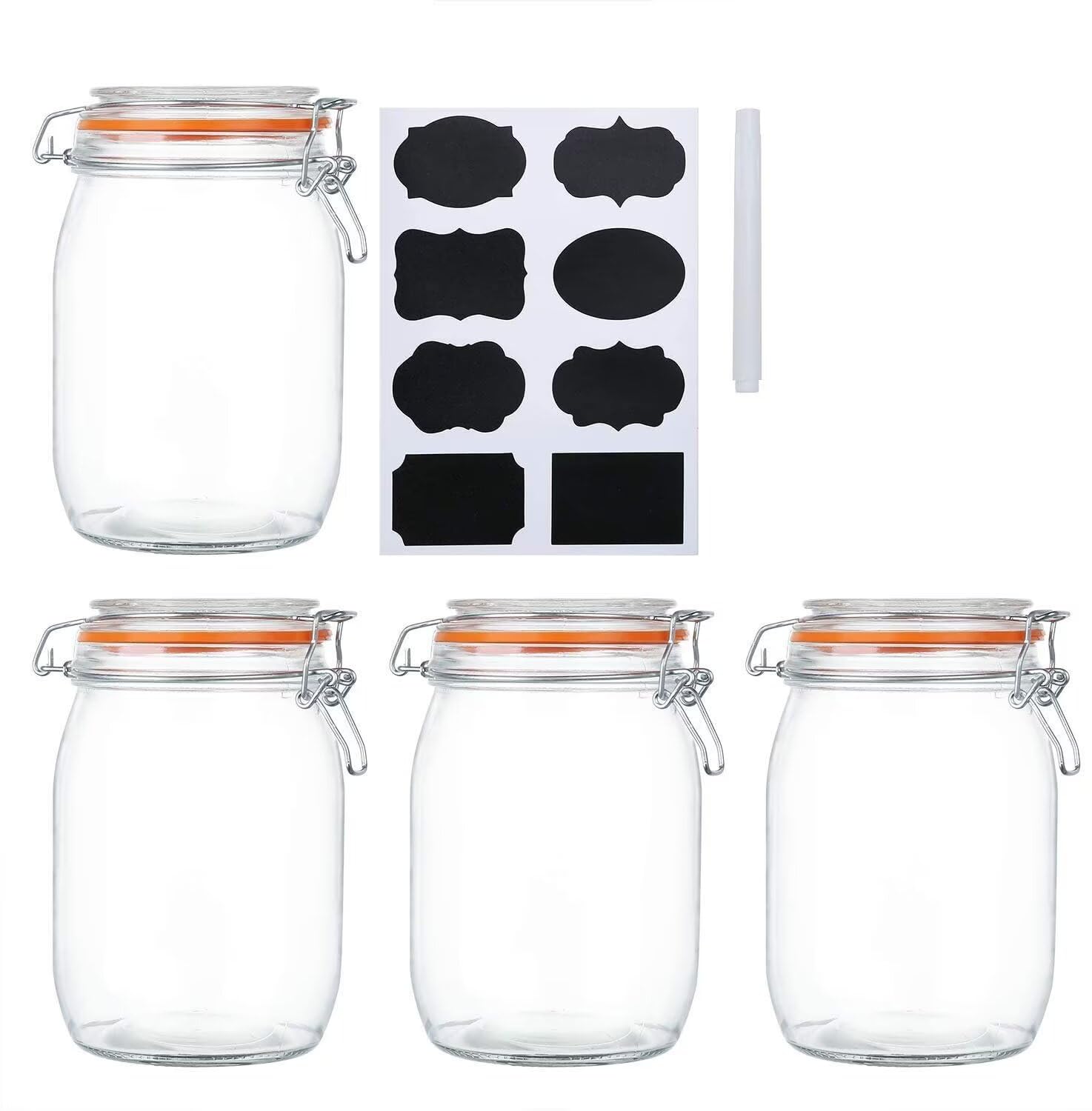 Encheng 32 oz Wide Mouth Mason Jars With Airtight Hinged Lids, Leak Proof Rubber Gasket - 1000ml Glass Storage Containers, Set of 4