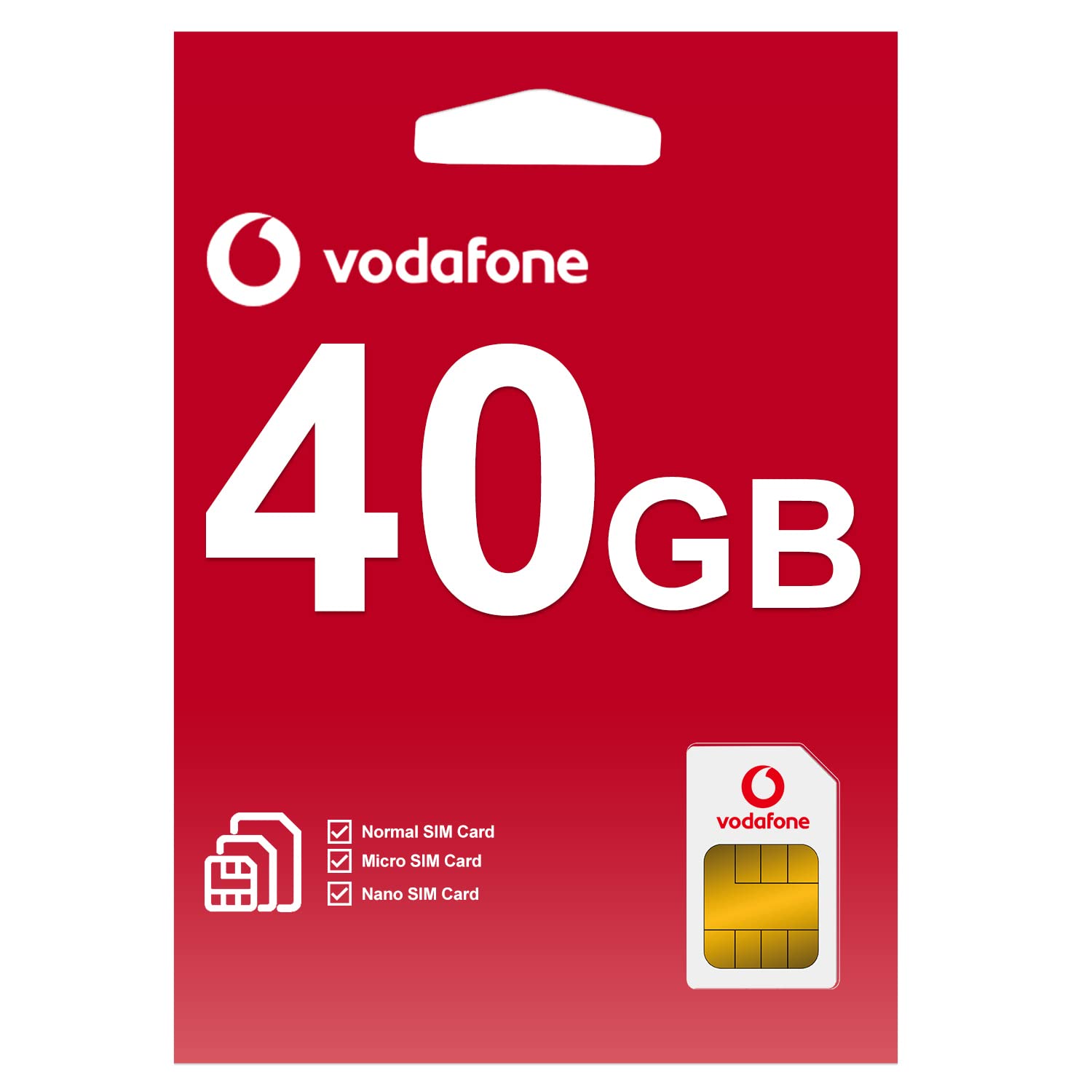 Vodafone Australia Prepaid SIM Card - 40 GB Internet Data in 4G/LTE for 28 Days, Unlimited Talk in Australia, Triple Cut 3 in 1 Simcard - Standard Micro Nano