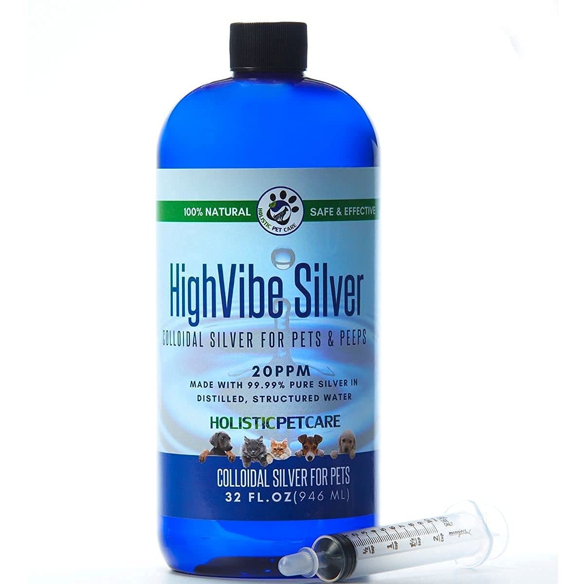 HighVibe Silver-Colloidal Silver for Pets 32 oz-Colloidal Silver Dogs, Colloidal Silver Cats