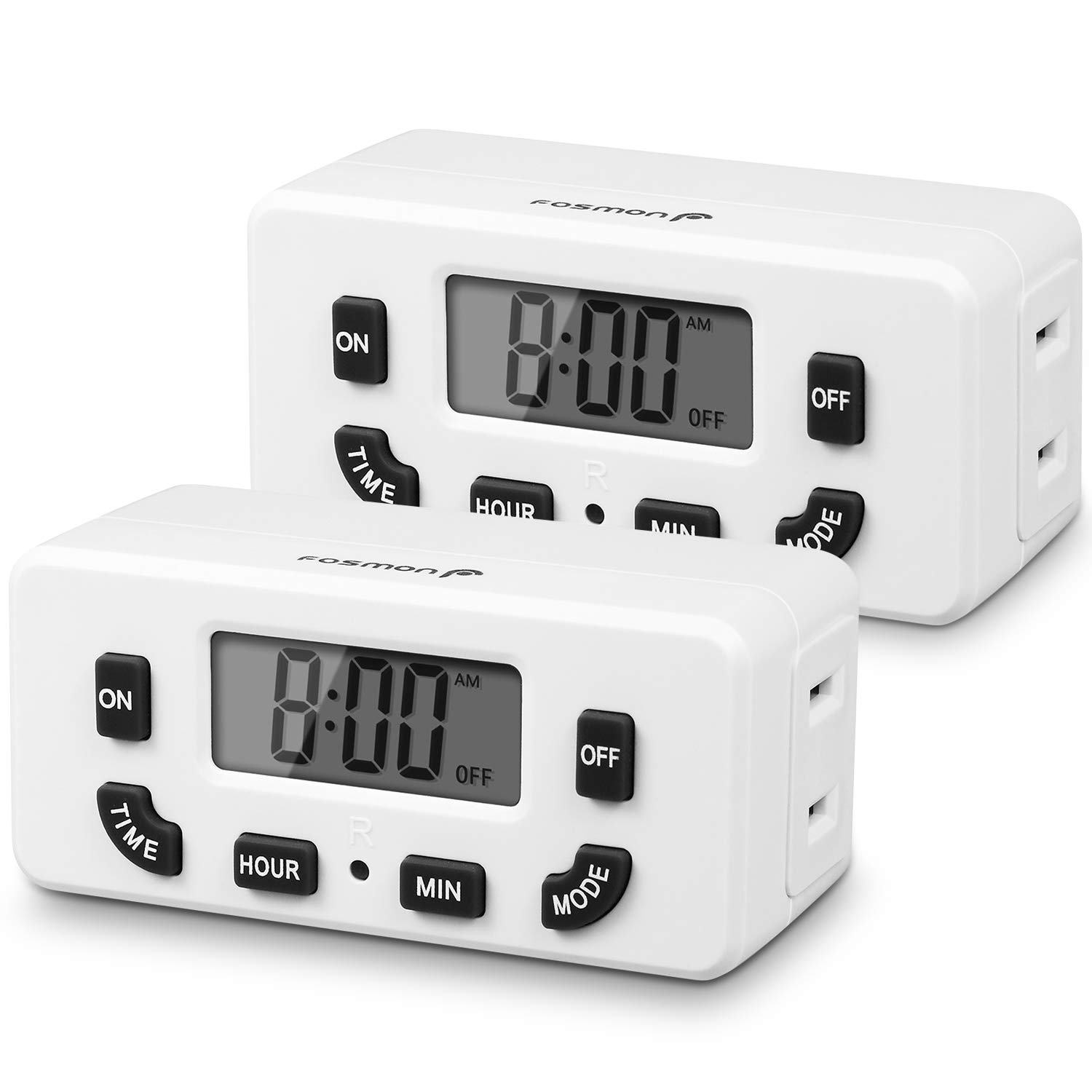 Fosmon 24 Hour Programmable Digital Timer Outlet (2 Pack), ON/Off Program, LCD Display, Mini Indoor Single Plug-in, 125V 15A for Seasonal Light, Lamp, Heater, Portable Fan, Aquarium