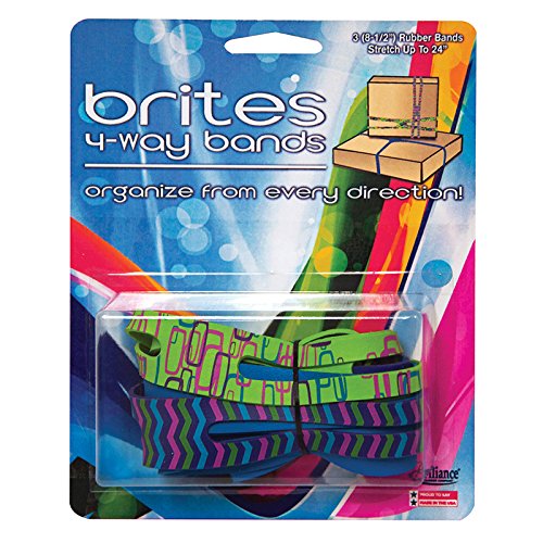 Alliance Rubber 07875 Brites 4-Way Non Latex Rubber Bands, Multi-Colored Patterns (8 1/2", 3 Pack)